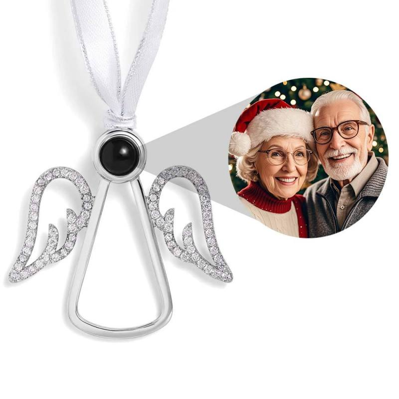 Angel Wings Photo Projection Ornament, Custom Memorial Gifts, Family Remembrance Decoration, Personalized Memorial Angel Keepsake