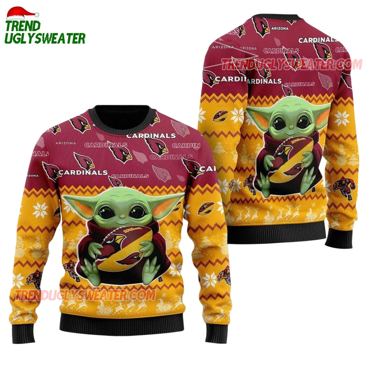 Arizona Cardinals Baby Yoda Hug The Ball Christmas Ugly Sweater