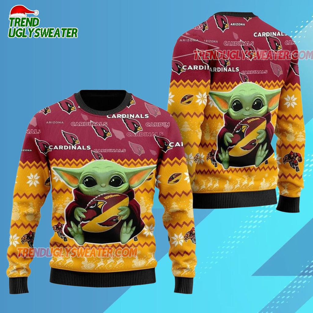 Arizona Cardinals Baby Yoda Hug The Ball Christmas Ugly Sweater
