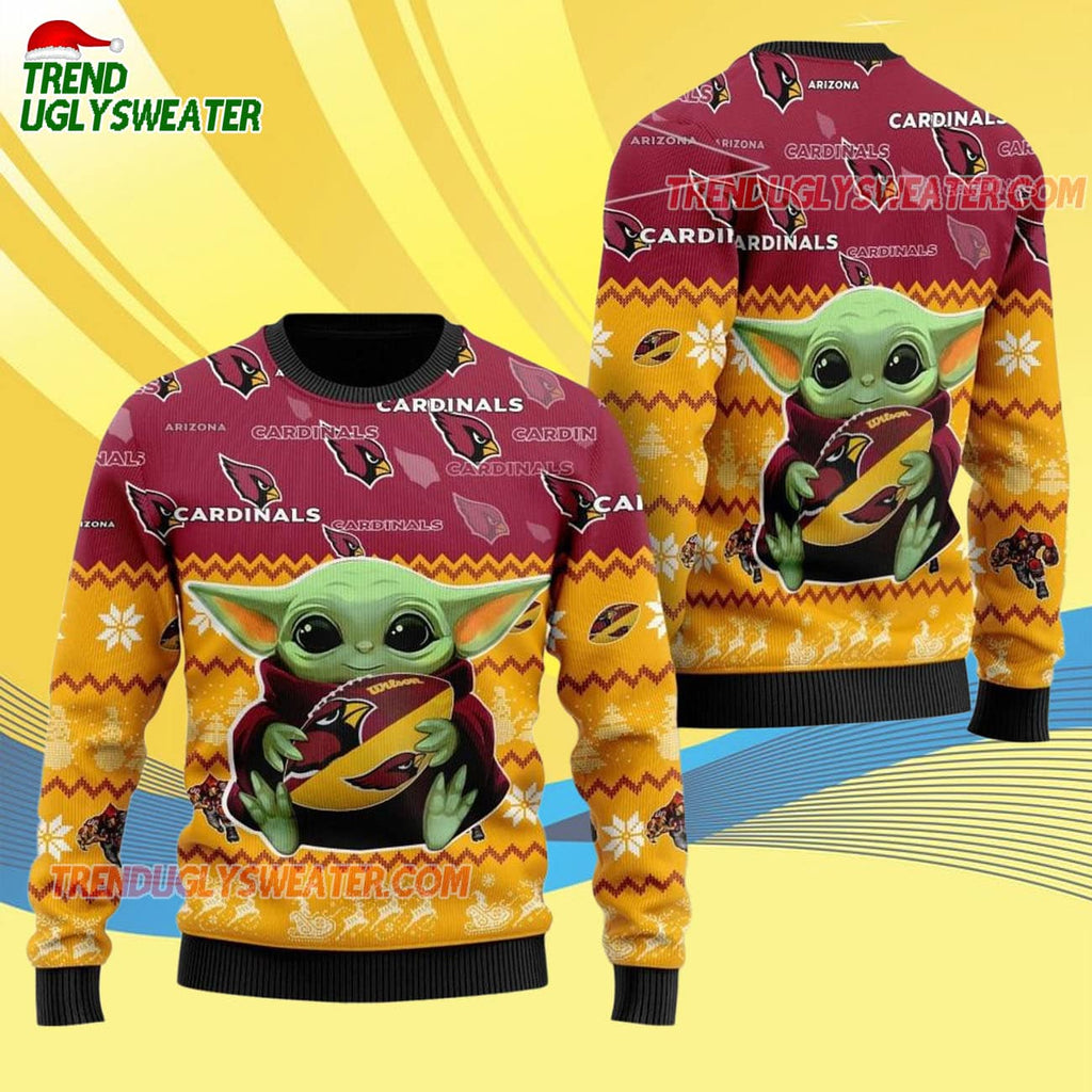 Arizona Cardinals Baby Yoda Hug The Ball Christmas Ugly Sweater