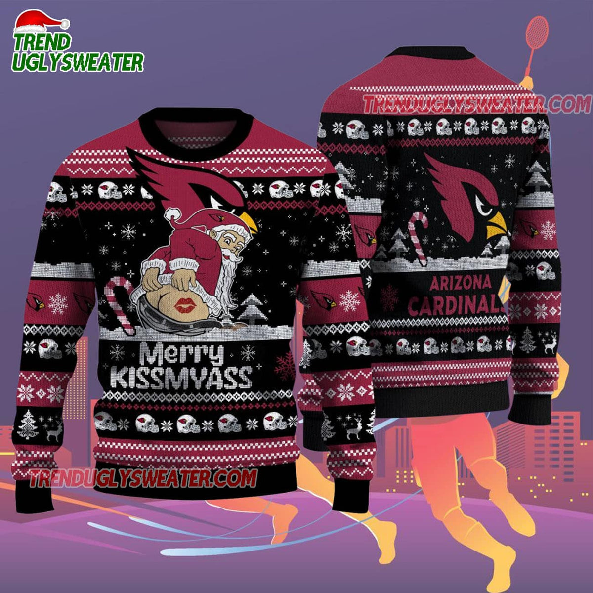 Arizona Cardinals Merrykissmyass Funny Santa Claus Christmas Ugly Sweater