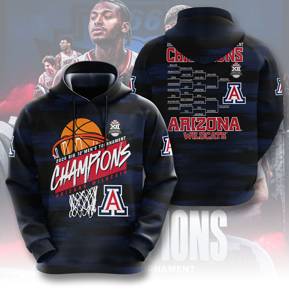 Arizona Wildcats 2026 Big 12 Men's Basketball Tournament Champions 3D Apparel – TMTHU4425