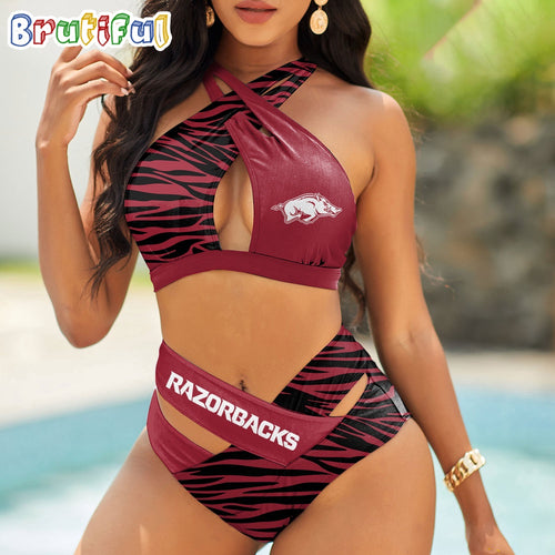 Arkansas Razorbacks Zebra Women Bikini Set Sporty Bikini Sets