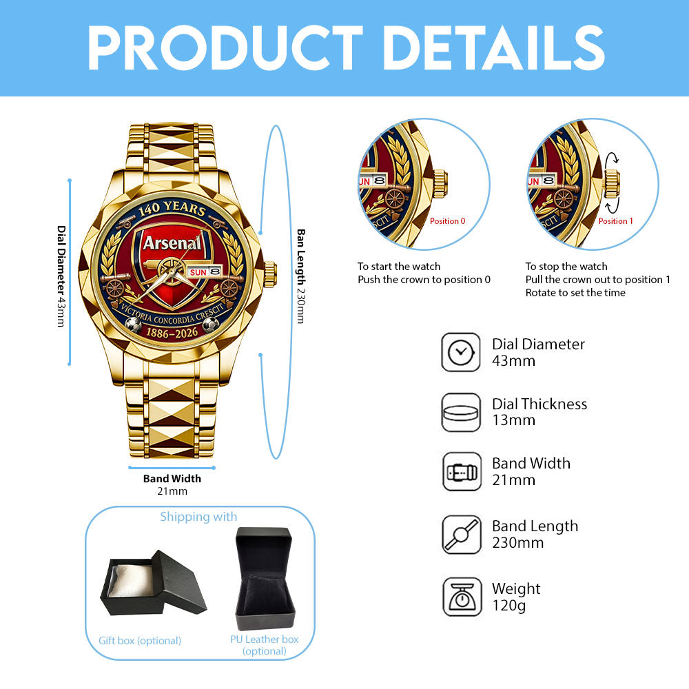 Arsenal FC 140th Anniversary Alloy Luxury Quartz Watch – TMTHU3299