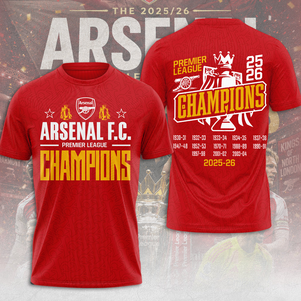 Arsenal FC Premier League Champions 25/26 3D Apparel – TMTHU6331
