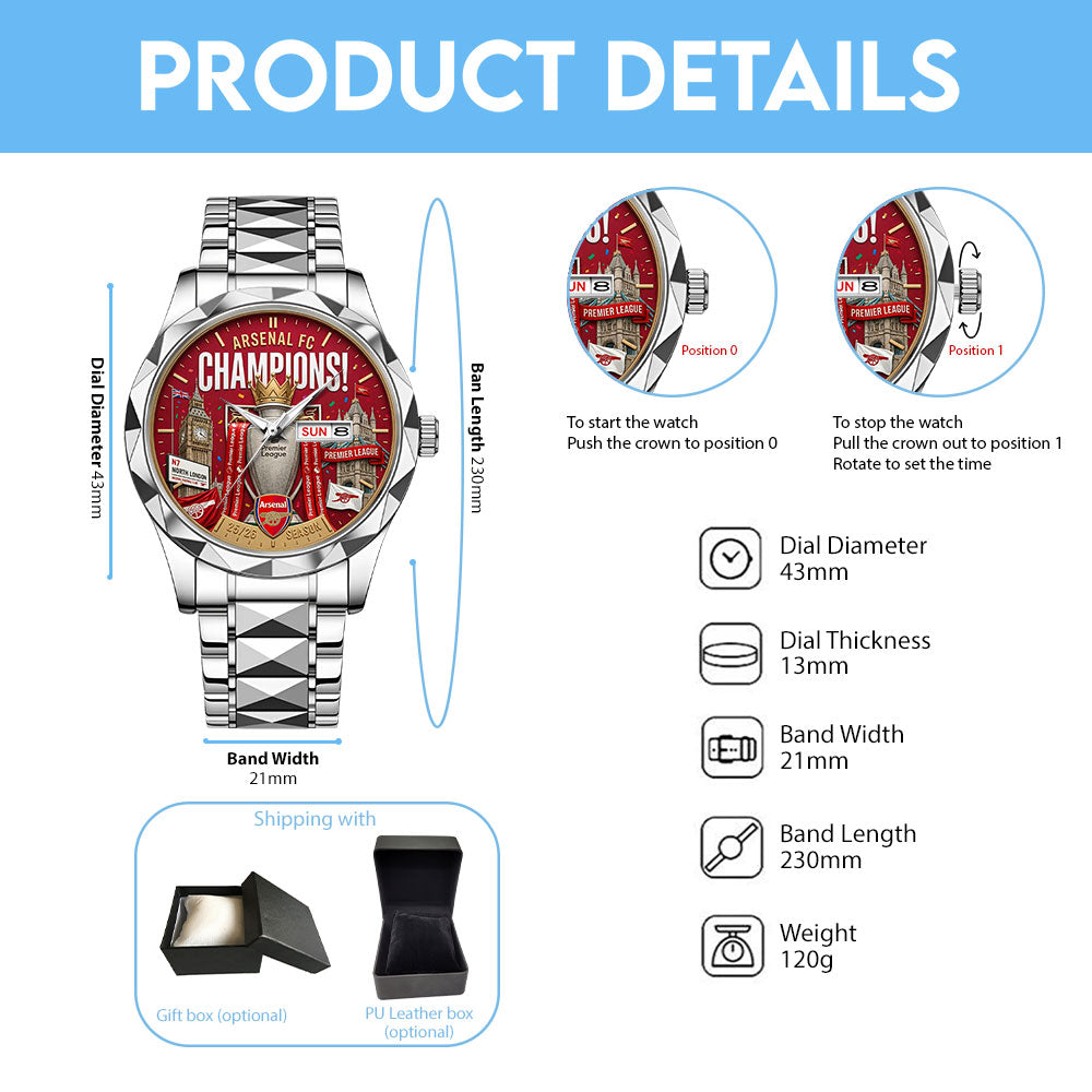 Arsenal FC Premier League Champions 25/26 Alloy Luxury Quartz Watch – TMTHU6334