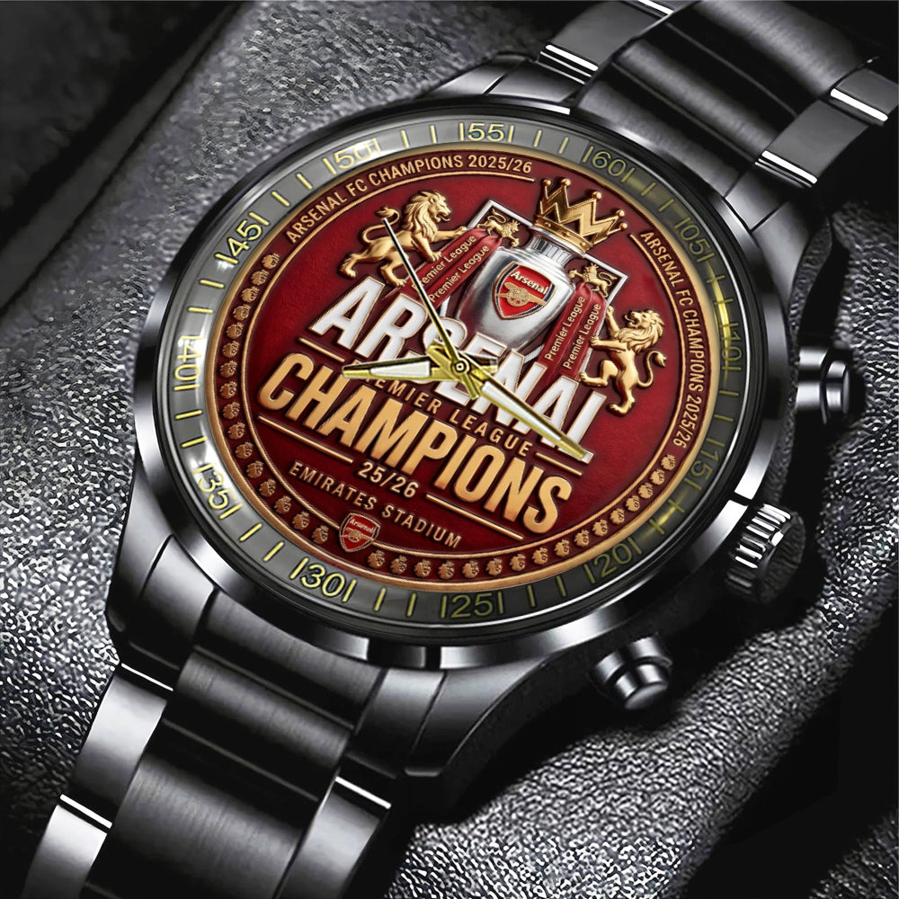 Arsenal FC Premier League Champions 25/26 Black Stainless Steel Watch – TMTHU6431