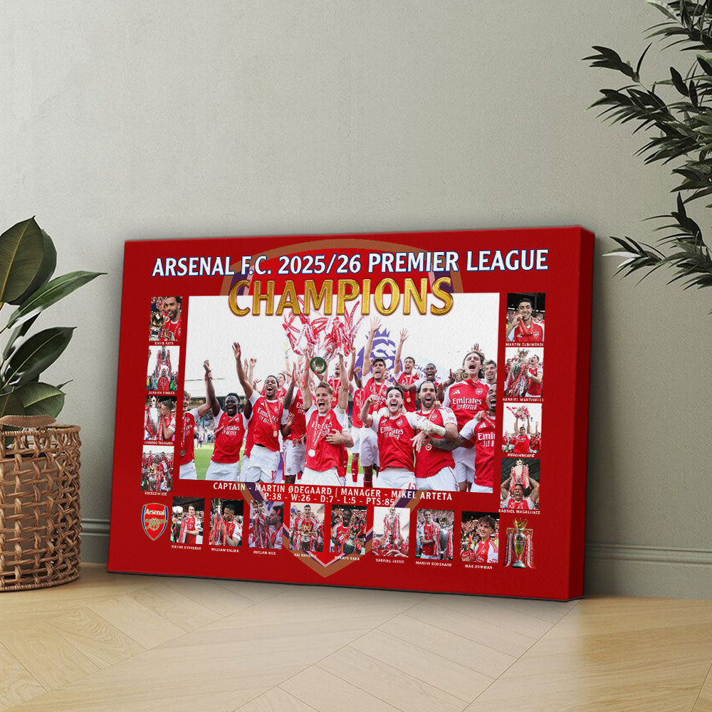Arsenal FC Premier League Champions 25/26 Rectangle Canvas With Inner Frame – HOATT18845