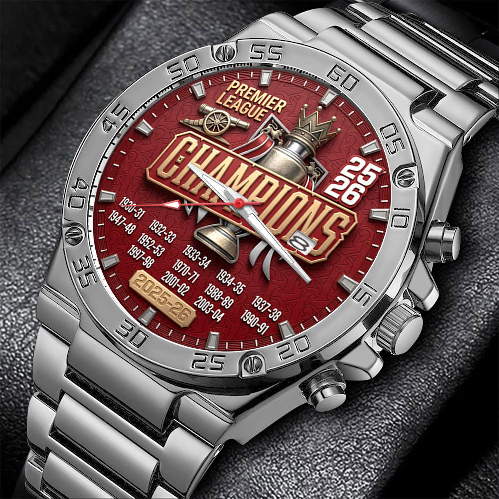 Arsenal FC Premier League Champions 25/26 Gentleman Stainless Steel Watch – TMTHU6341