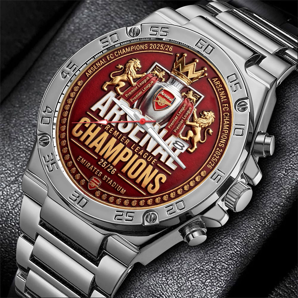 Arsenal FC Premier League Champions 25/26 Gentleman Stainless Steel Watch – TMTHU6432