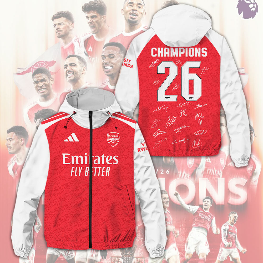 Arsenal FC Premier League Champions 25/26 3D Windbreaker Jacket – TMTHU6347