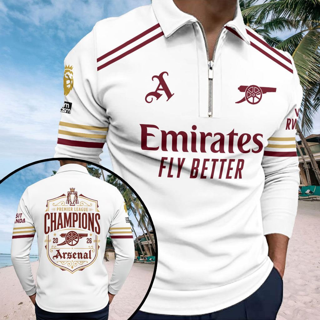 Arsenal FC Premier League Champions 25/26 Zip Polo Shirt – HOATT18783