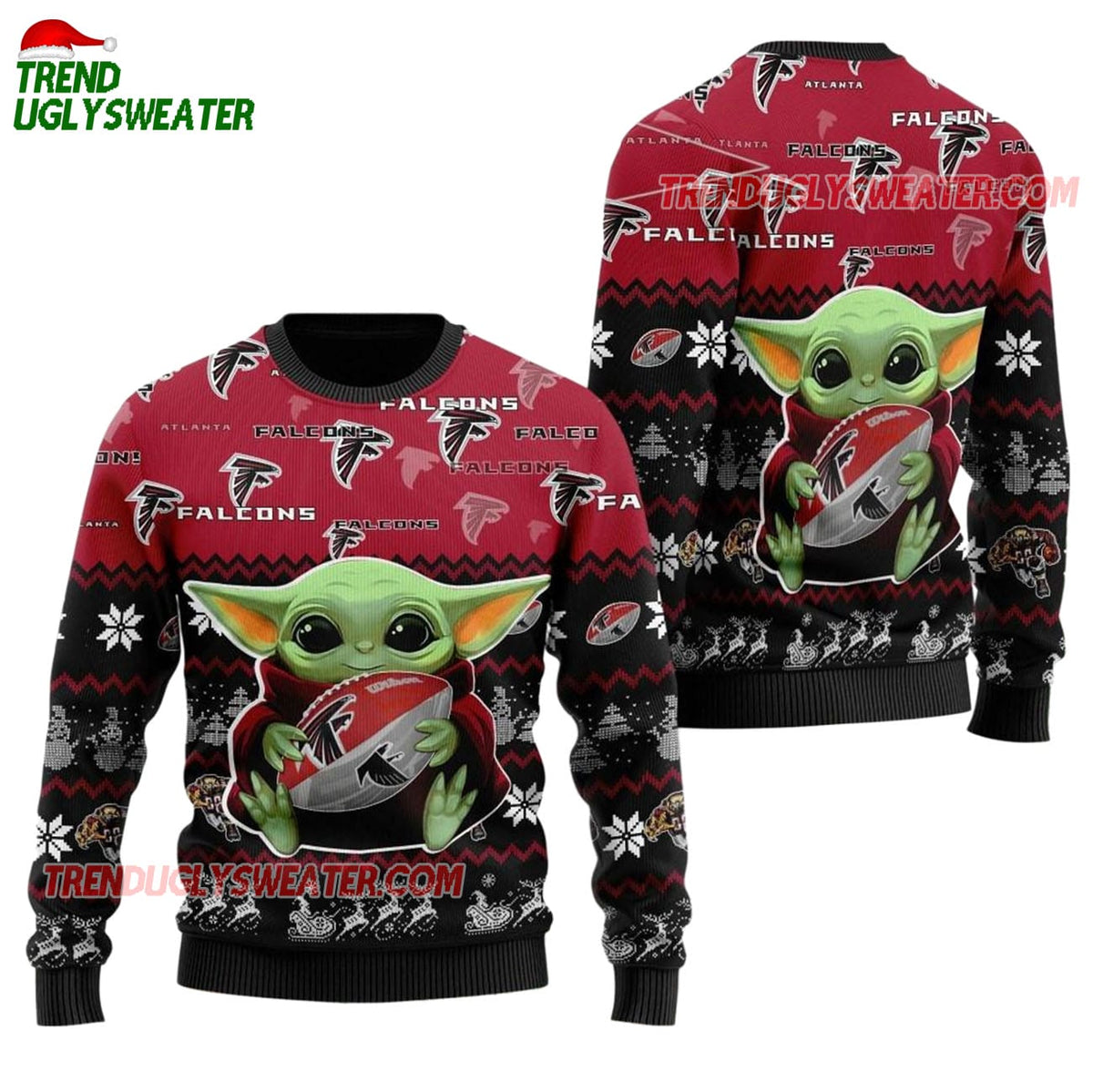 Atlanta Falcons Baby Yoda Hug The Ball Christmas Ugly Sweater
