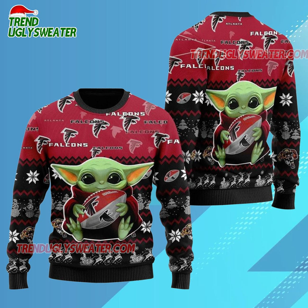 Atlanta Falcons Baby Yoda Hug The Ball Christmas Ugly Sweater