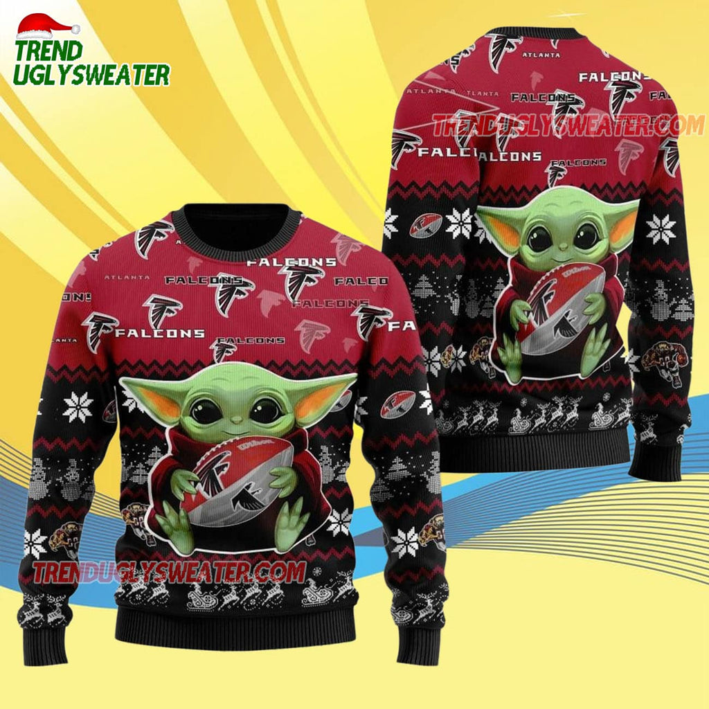Atlanta Falcons Baby Yoda Hug The Ball Christmas Ugly Sweater