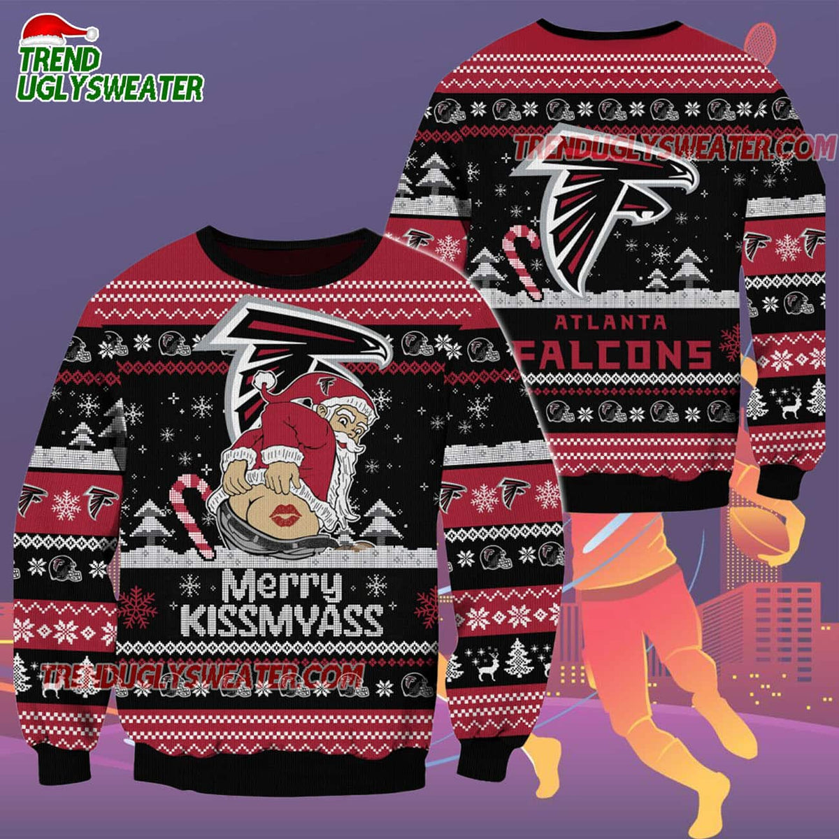 Atlanta Falcons Merrykissmyass Funny Santa Claus Christmas Ugly Sweater