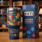Autism Awareness Superhero Puzzle Shield Graphic Tumbler With Handle