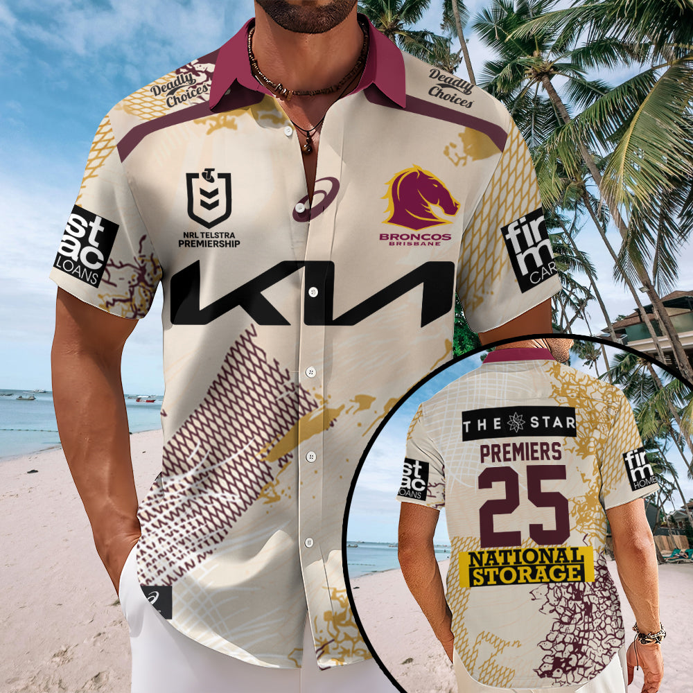 Brisbane Broncos Premiers 2025 Short Sleeve Button-Down Shirt – TMTHU1606