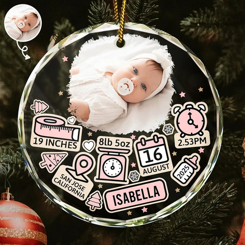 Custom Photo Baby First Christmas - Personalized Circle Glass Ornament - Newborn Gifts, Babies 1st Christmas Gifts