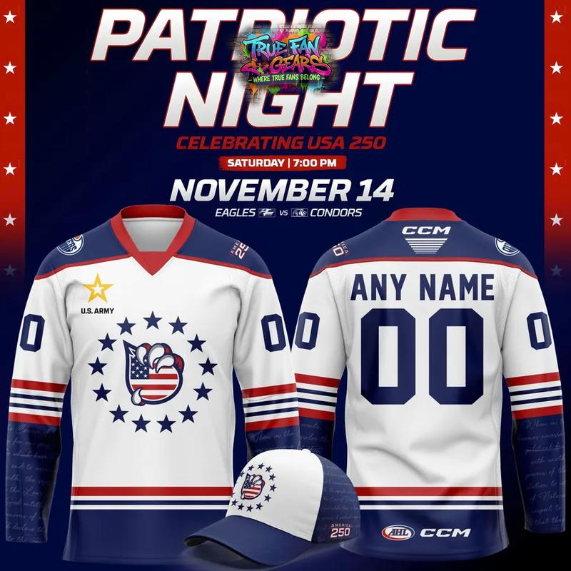 Bakersfield Condors Patriotic Night Celebrating USA 250 Personalized Hockey Jersey