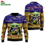 Baltimore Ravens Baby Yoda Hug The Ball Christmas Ugly Sweater