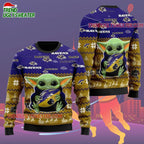 Baltimore Ravens Baby Yoda Hug The Ball Christmas Ugly Sweater