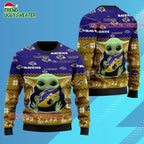 Baltimore Ravens Baby Yoda Hug The Ball Christmas Ugly Sweater