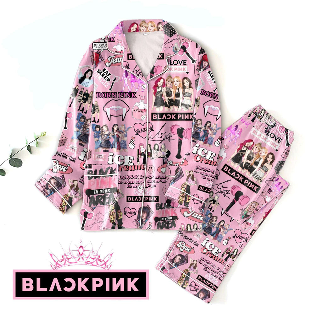 Black Pink Jennie Lisa Jisoo Rose Pink and Black Pajamas Set