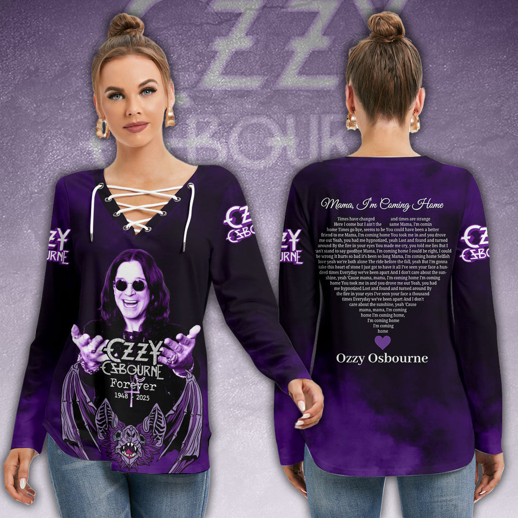 Black Sabbath x Ozzy Osbourne Women's Long Sleeve Neckline Tie Sweatshirt – HOATT12550