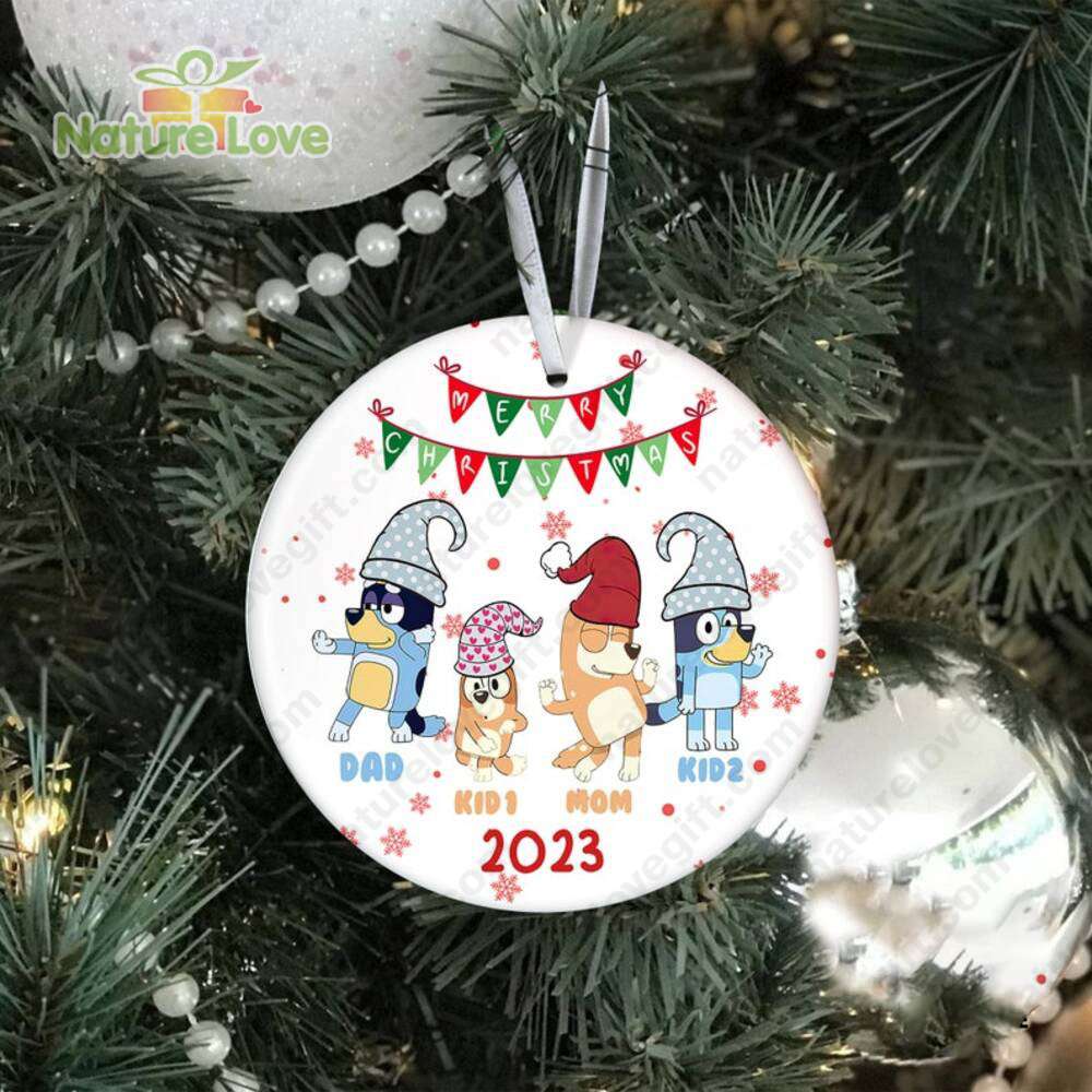 Bluey Christmas Custom Family Name on Ornament Xmas Decorations