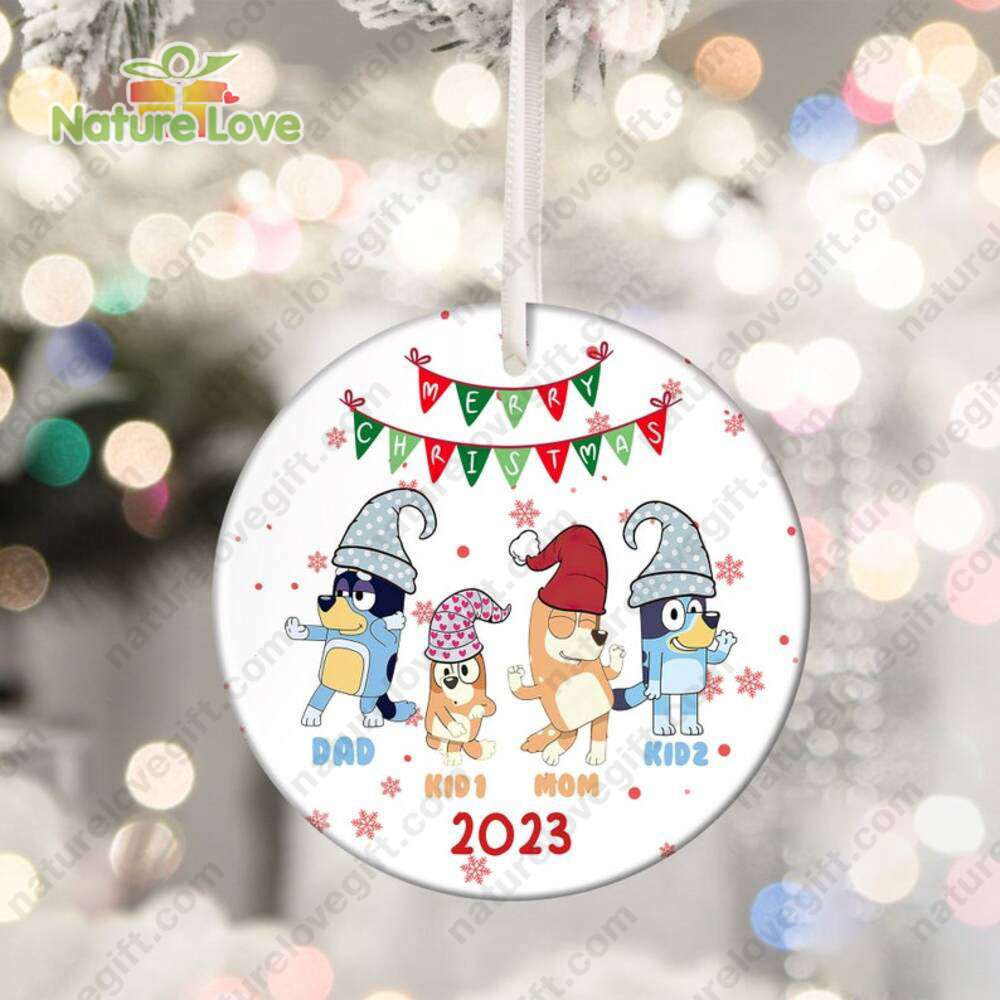 Bluey Christmas Custom Family Name on Ornament Xmas Decorations