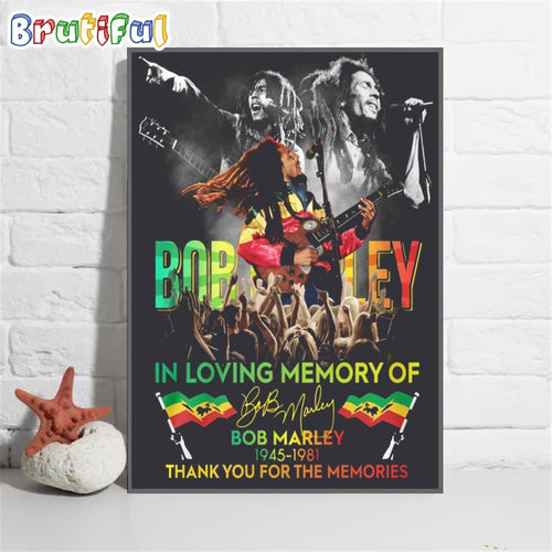 Bob Marley In Loving Memory Of 1945-1981 Thank You For The Memories Wall Art Poster Canvas