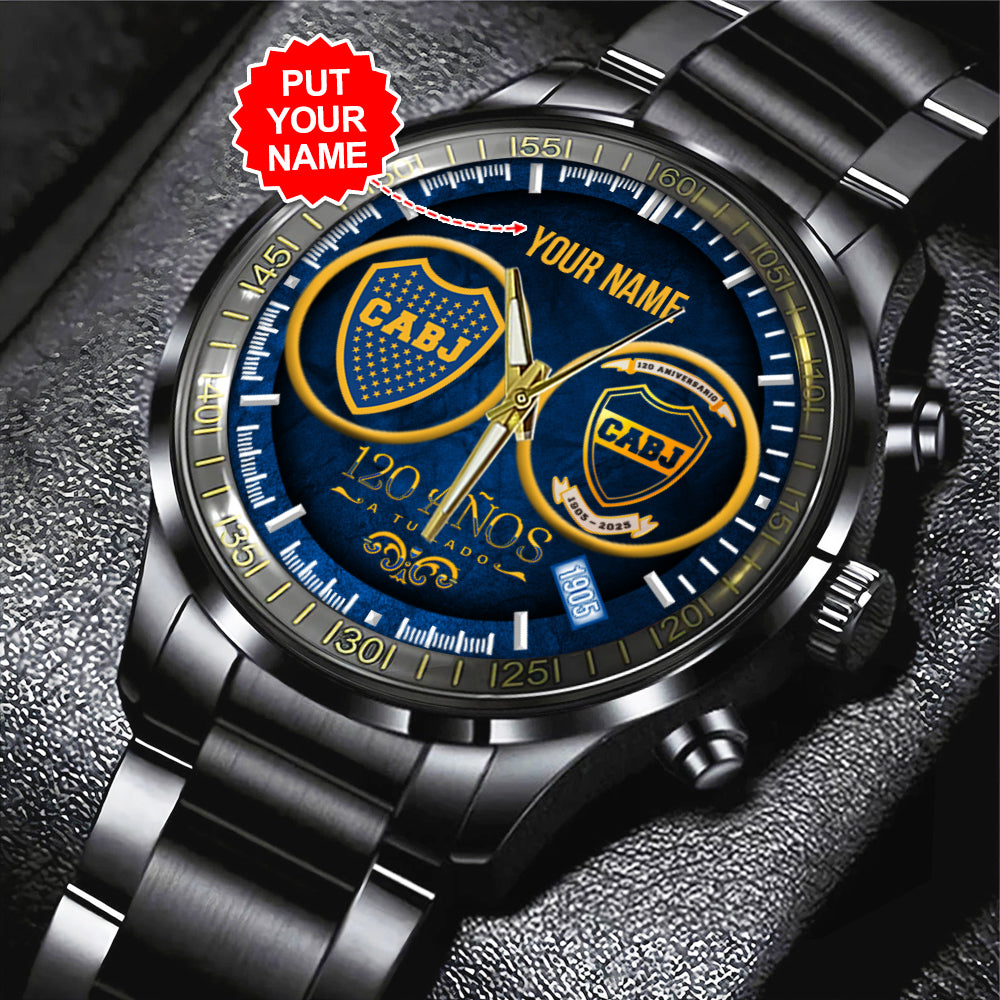 Personalized Boca Juniors 120th Anniversary 2025 Black Stainless Steel Watch – GNE4253
