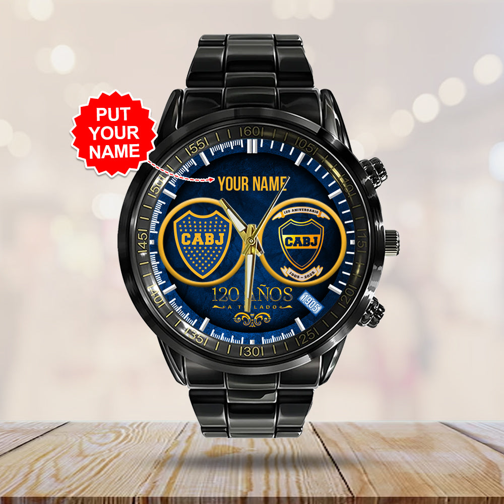 Personalized Boca Juniors 120th Anniversary 2025 Black Stainless Steel Watch – GNE4253