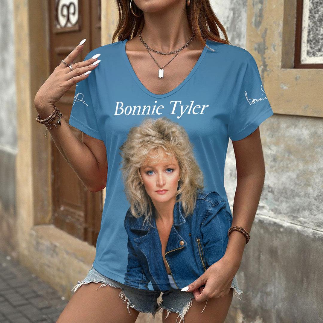 Bonnie Tyler 3D Women's V-Neck T-Shirt – HOATT20047