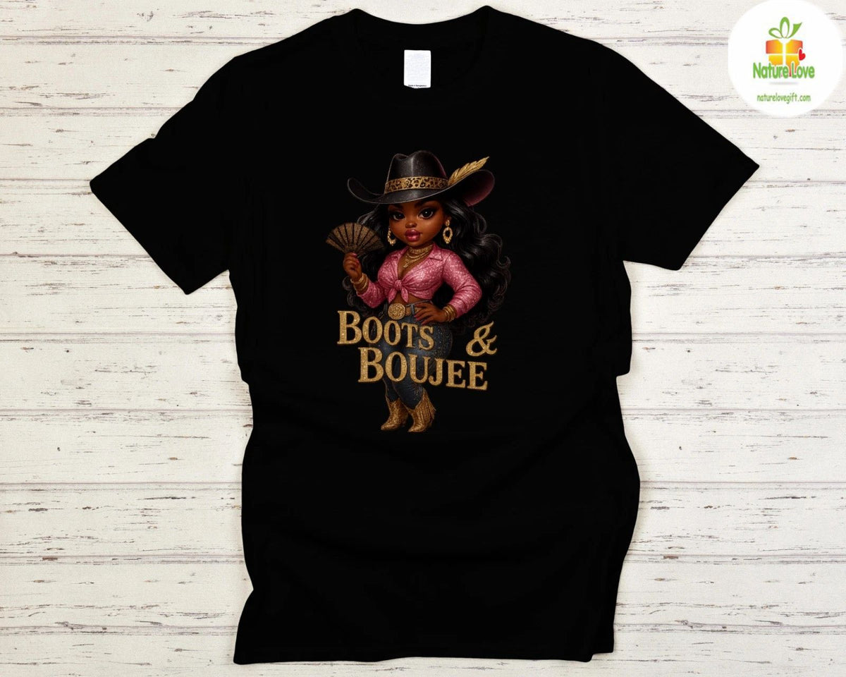 Cowgirl T-Shirt Black Boots Boujee Western Rodeo Country Tee