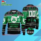 Personalized Boston Celtics Snowy Shamrock Blitz Ugly Christmas Sweater