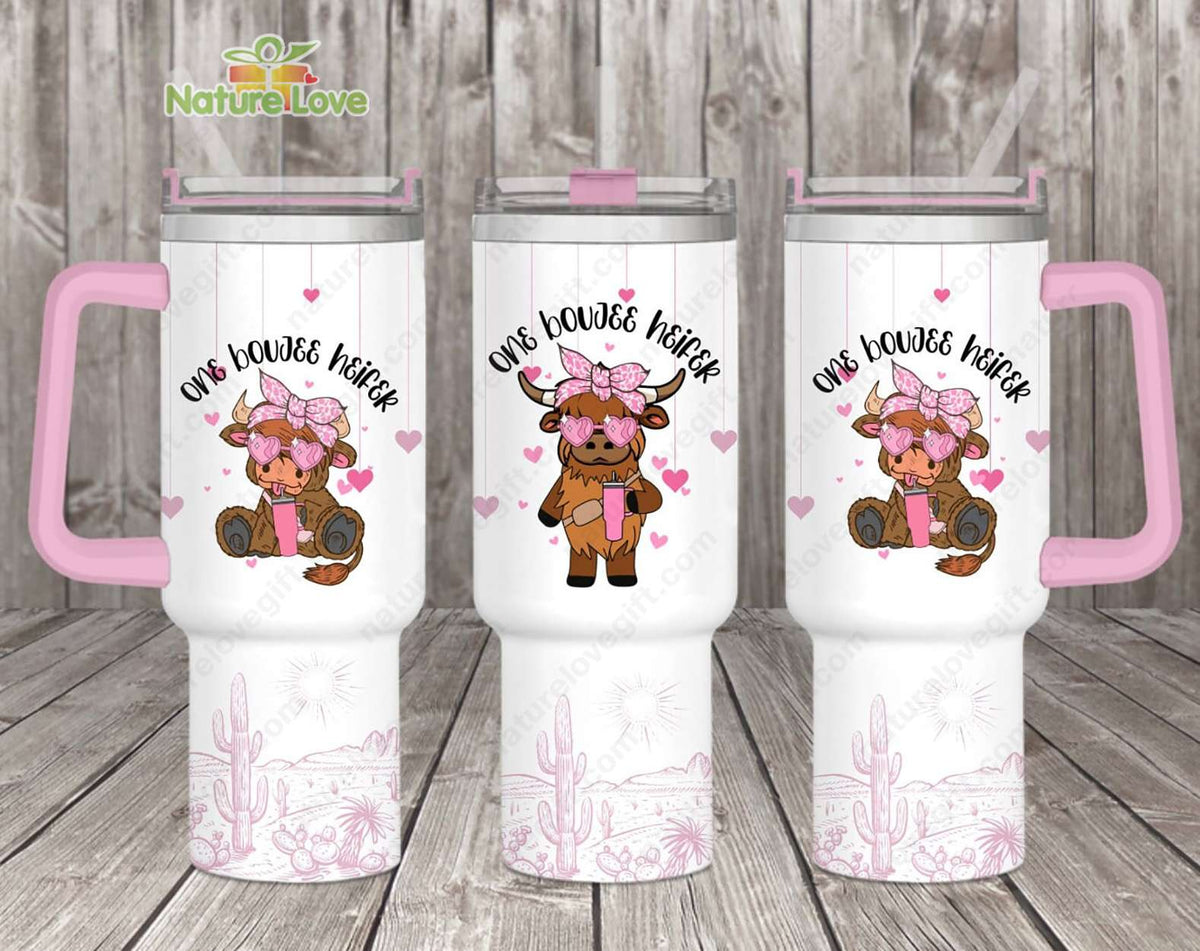 Boujee Heifer 40oz Tumbler With Handle Baby Cow Valentine Gift