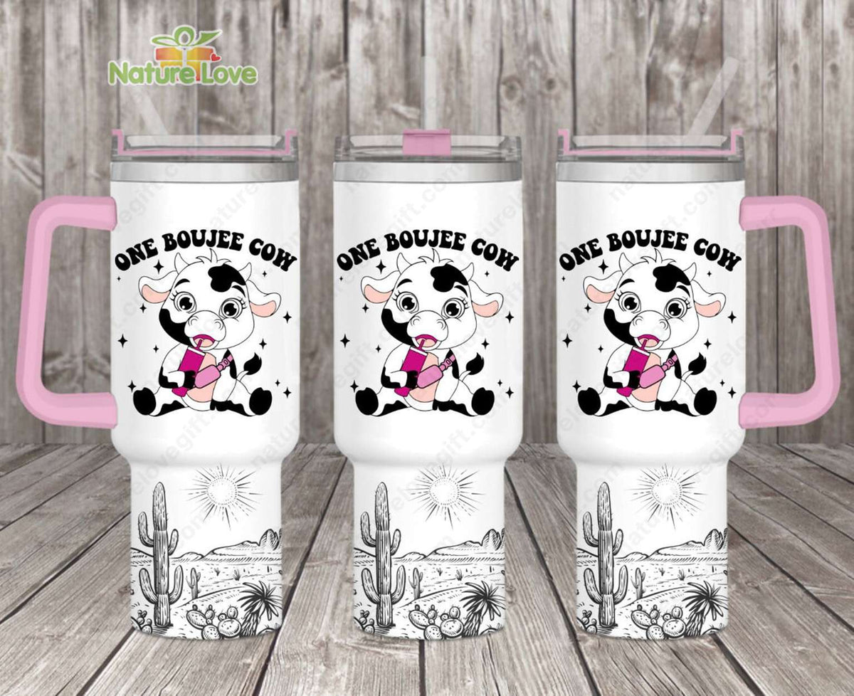 Boujee Cow Valentine 40oz Tumbler with Handle Cow’s Lover Gift