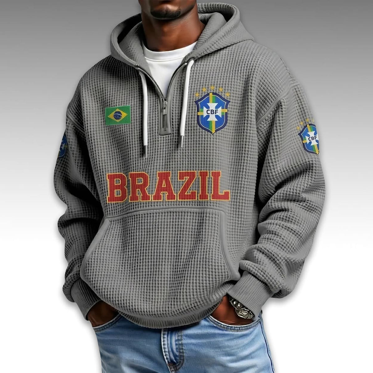 Brazil World Cup 2026 Waffle Quarter Zip Hoodie