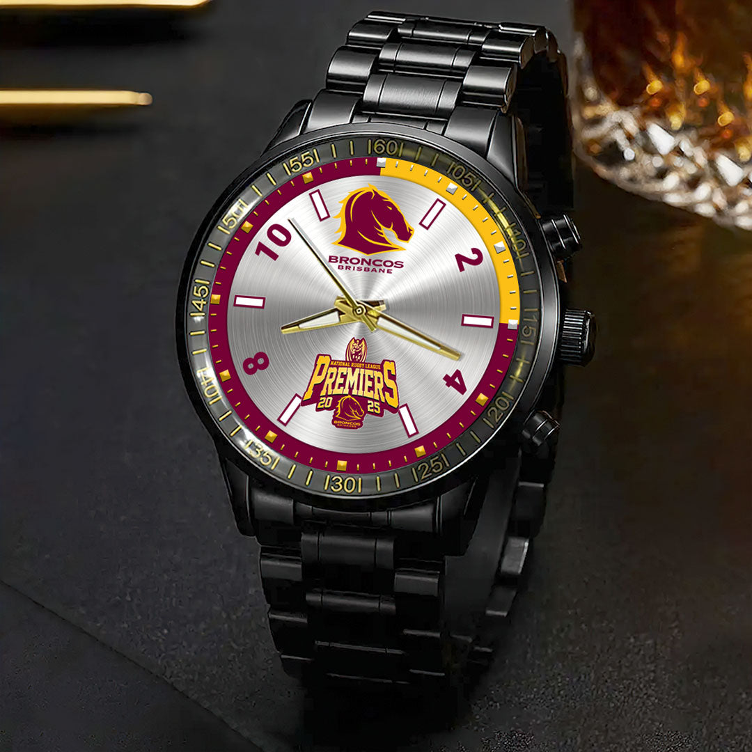 Brisbane Broncos 2025 NRL Premiers Black Stainless Steel Watch – HOATT13613
