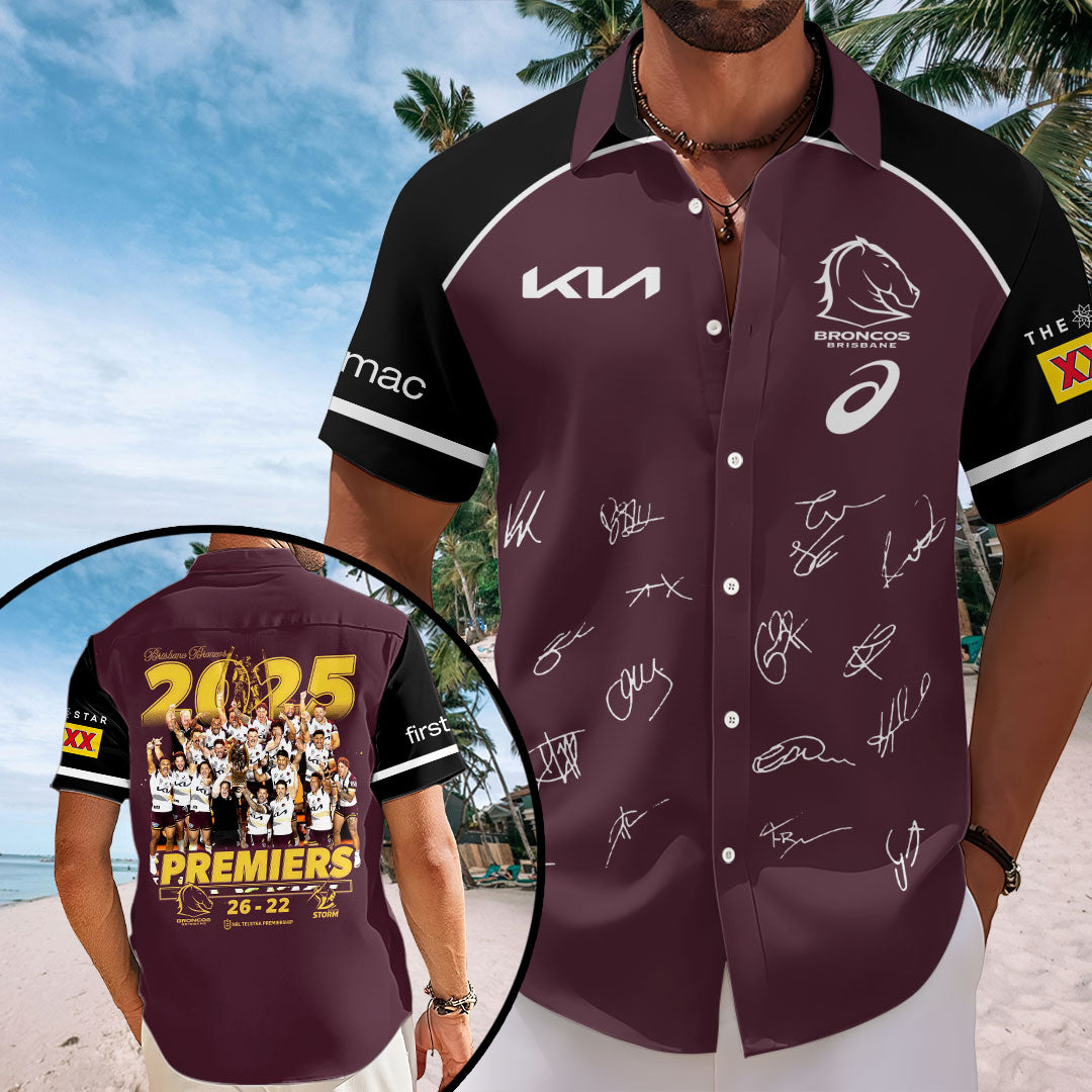 Brisbane Broncos 2025 NRL Premiers Short Sleeve Button-Down Shirt – HOATT14099