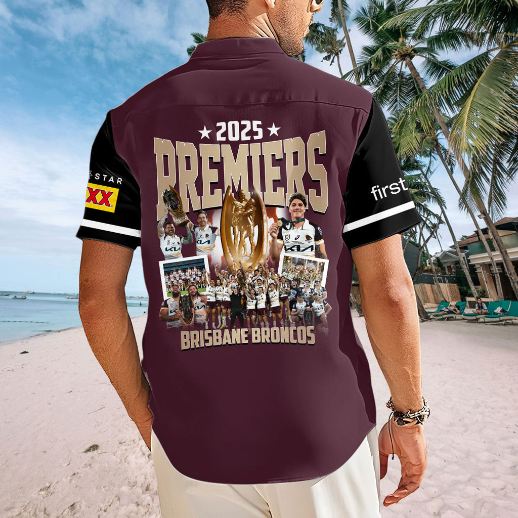 Brisbane Broncos 2025 NRL Premiers Short Sleeve Button-Down Shirt – HOATT14489