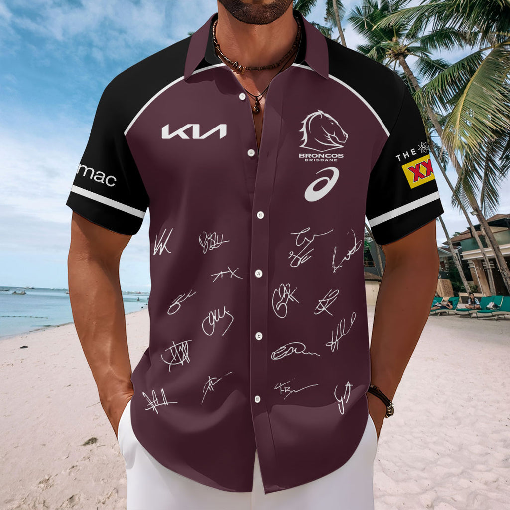 Brisbane Broncos 2025 NRL Premiers Short Sleeve Button-Down Shirt – HOATT14489