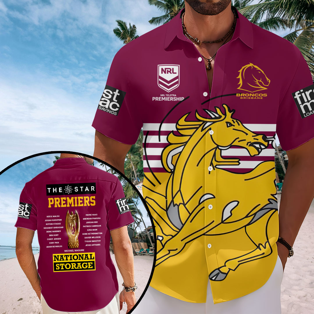 Brisbane Broncos 2025 NRL Premiers Short Sleeve Button-Down Shirt – HOATT13927