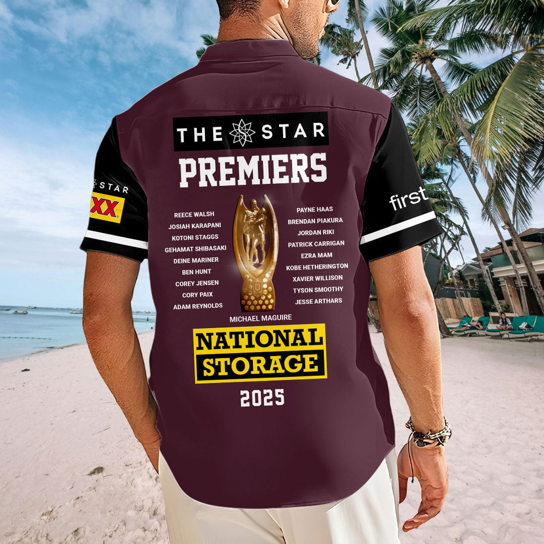 Brisbane Broncos 2025 NRL Premiers Short Sleeve Button-Down Shirt – HOATT13895