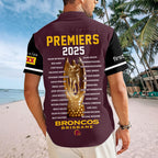 Brisbane Broncos 2025 NRL Premiers Short Sleeve Button-Down Shirt – HOATT13948
