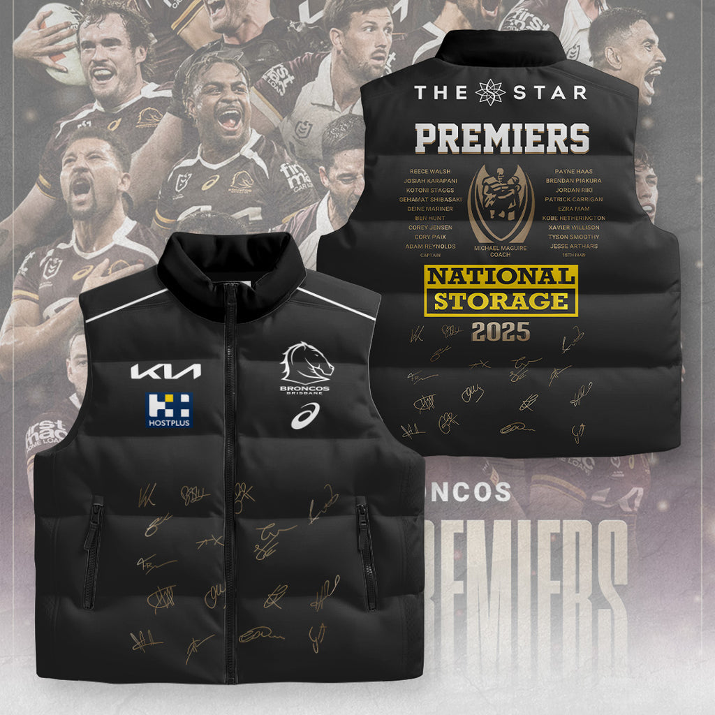 Brisbane Broncos 2025 Premiers 3D Sleeveless Down Jacket – MAITM13592