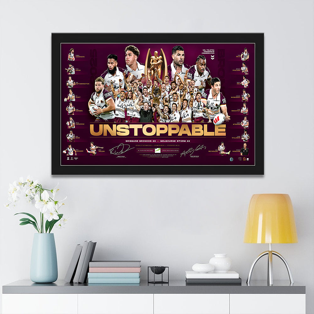 Brisbane Broncos 2025 Premiers Rectangle Canvas With Inner Frame – MAITM13191