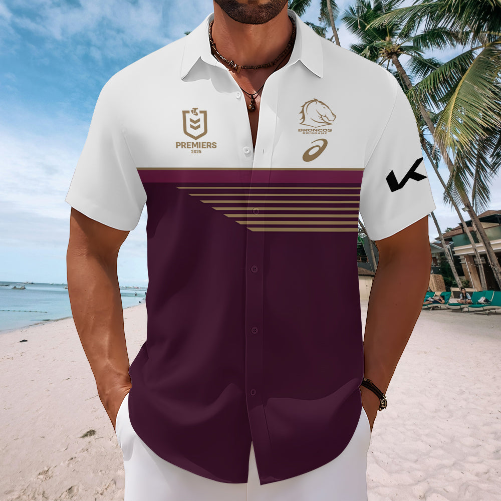 Brisbane Broncos 2025 Premiers Short Sleeve Button-Down Shirt – MAITM13190
